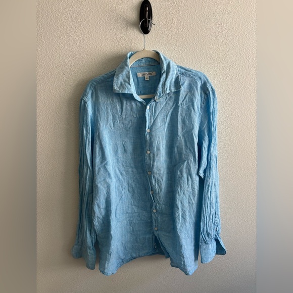 Light Blue Button-Up linen Shirt - Picture 2 of 5